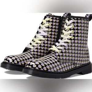 Authentic Doc Martens 1460 J size 2 patent leather black boots w/two tone hearts